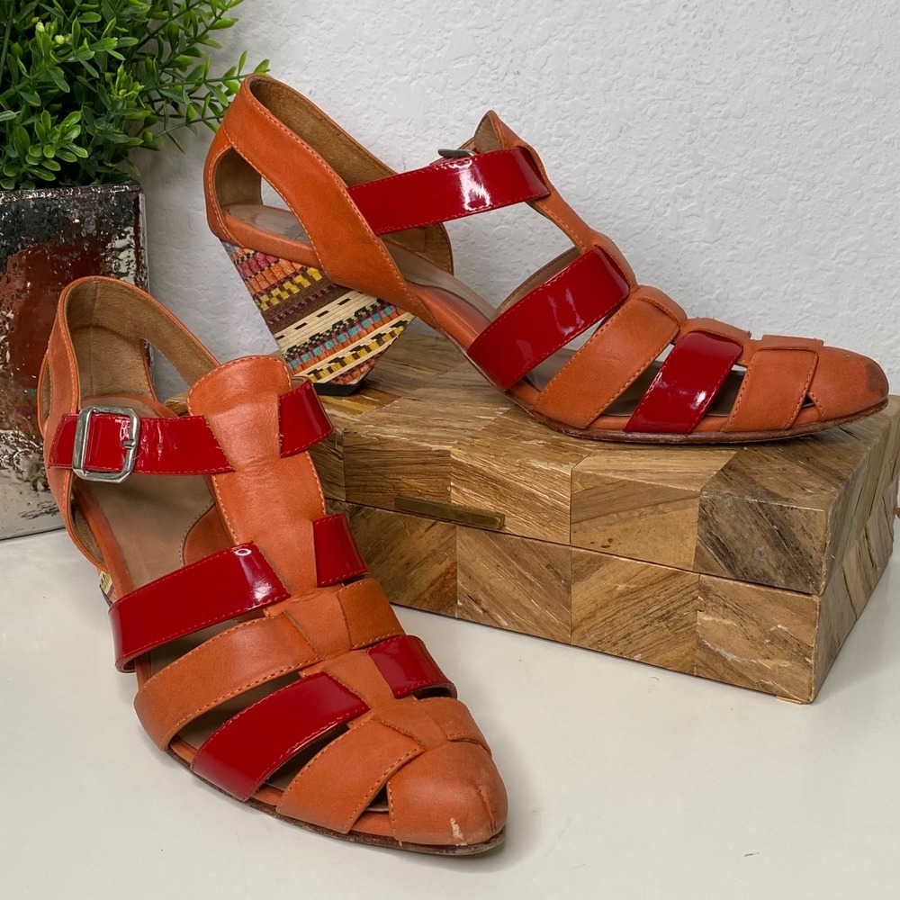 John Fluevog The Purpose Objective Fisherman Heeled Sandals Multi Color Size 10‎